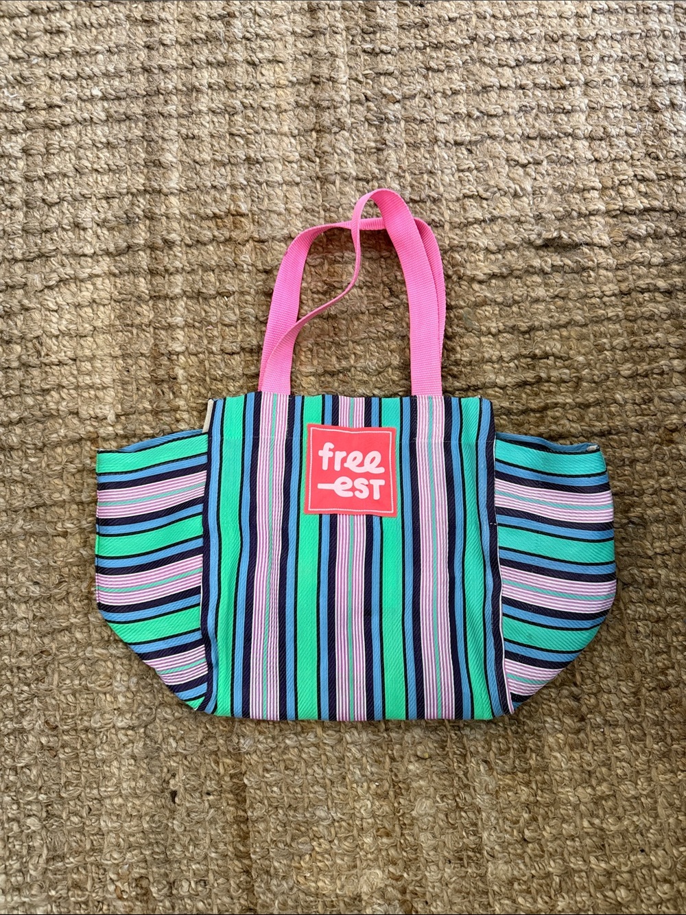 Free People Striped Pink Handle Tote Bag